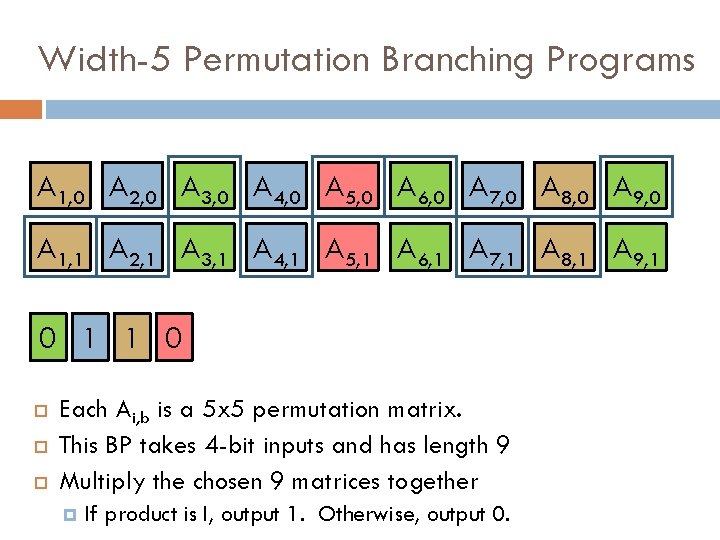 Width-5 Permutation Branching Programs A 1, 0 A 2, 0 A 3, 0 A