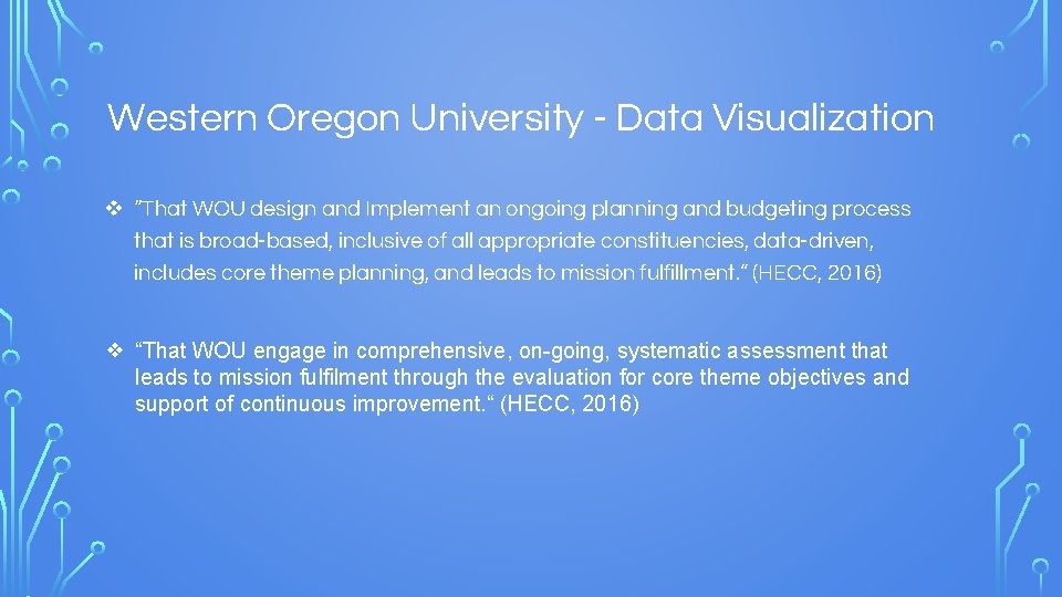 Western Oregon University - Data Visualization v “That WOU design and Implement an ongoing