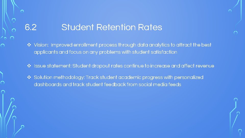 6. 2 Student Retention Rates v Vision: Improved enrollment process through data analytics to