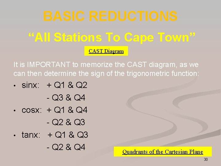 BASIC REDUCTIONS “All Stations To Cape Town” CAST Diagram It is IMPORTANT to memorize BASIC REDUCTIONS “All Stations To Cape Town” CAST Diagram It is IMPORTANT to memorize