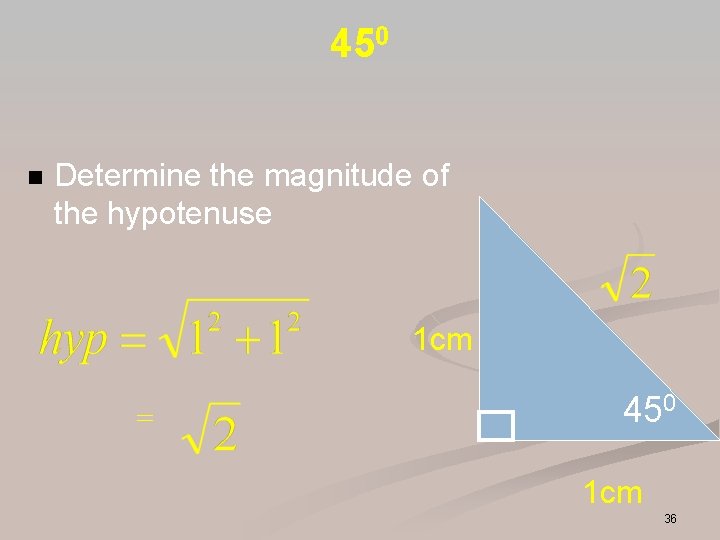 450 n Determine the magnitude of the hypotenuse 1 cm = 450 1 cm 450 n Determine the magnitude of the hypotenuse 1 cm = 450 1 cm