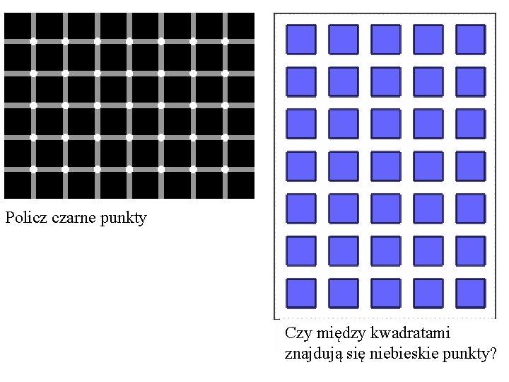 Policz czarne punkty Czy między kwadratami znajdują się niebieskie punkty? 