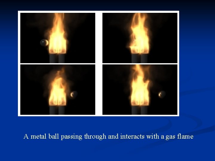A metal ball passing through and interacts with a gas flame 