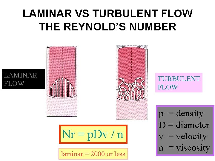 LAMINAR VS TURBULENT FLOW THE REYNOLD’S NUMBER LAMINAR FLOW TURBULENT FLOW Nr = p. LAMINAR VS TURBULENT FLOW THE REYNOLD’S NUMBER LAMINAR FLOW TURBULENT FLOW Nr = p.
