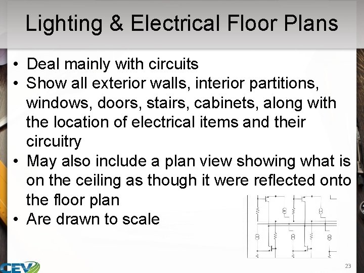 Lighting & Electrical Floor Plans • Deal mainly with circuits • Show all exterior