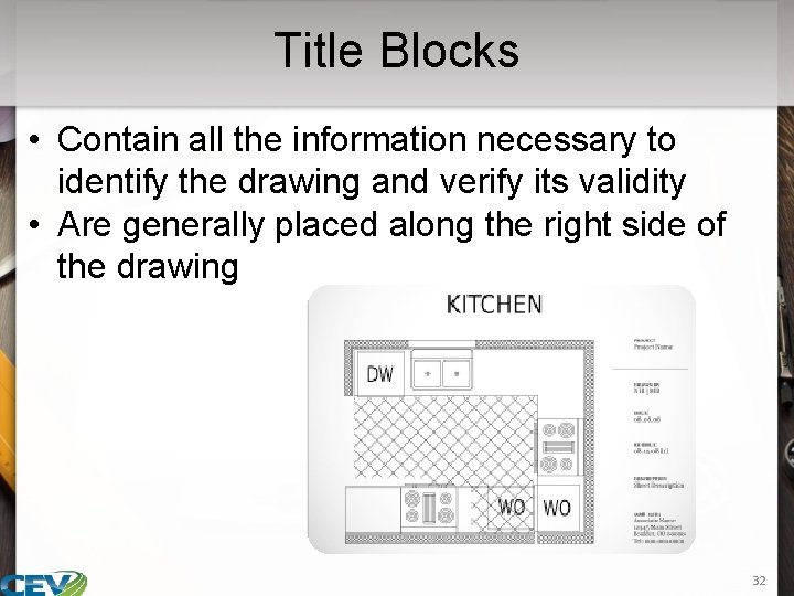 Title Blocks • Contain all the information necessary to identify the drawing and verify