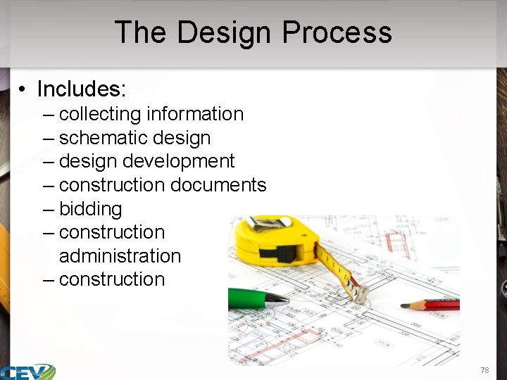 The Design Process • Includes: – collecting information – schematic design – design development