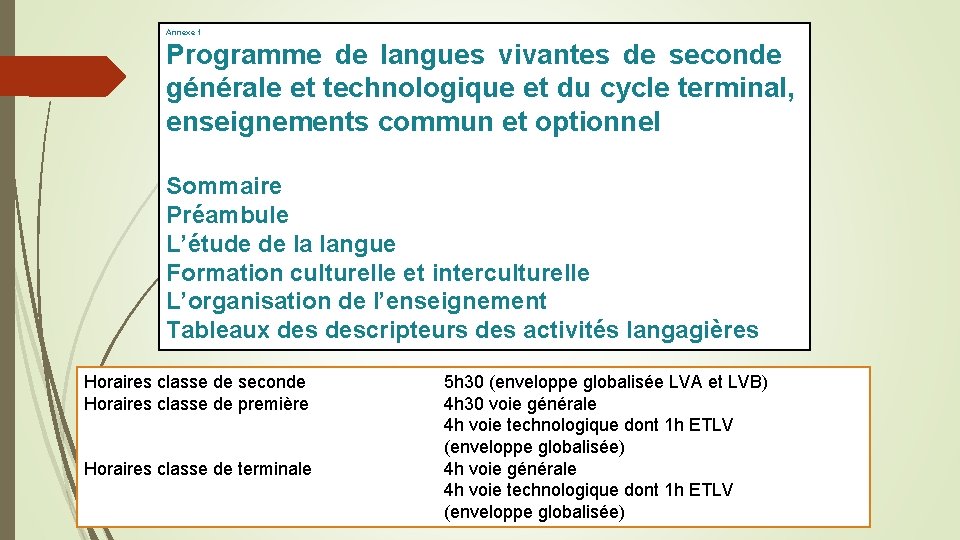 Annexe 1 Programme de langues vivantes de seconde générale et technologique et du cycle