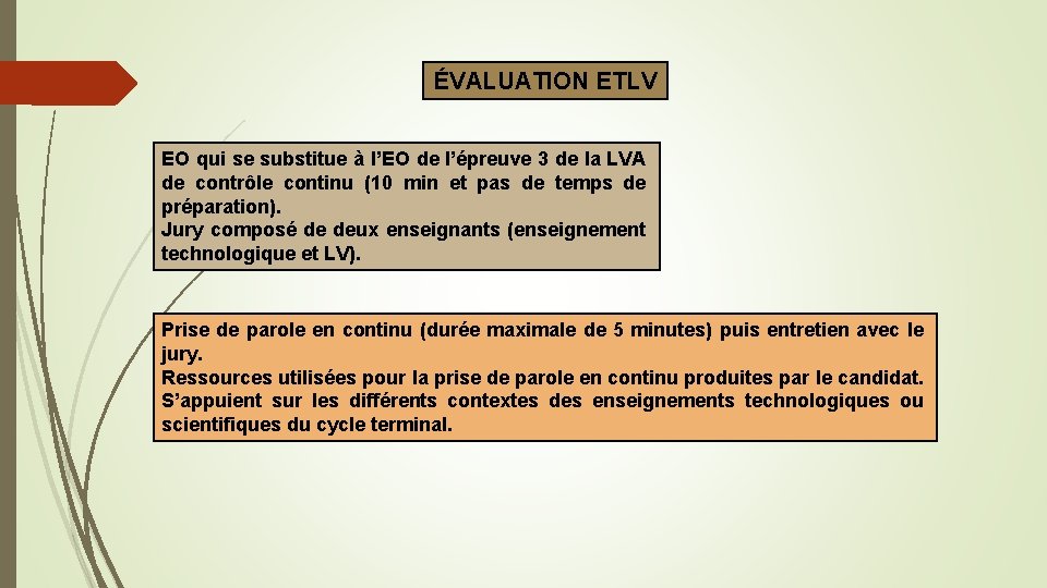 ÉVALUATION ETLV EO qui se substitue à l’EO de l’épreuve 3 de la LVA