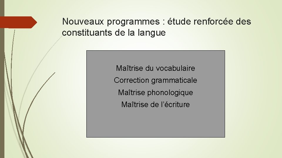 Nouveaux programmes : étude renforcée des constituants de la langue Maîtrise du vocabulaire Correction