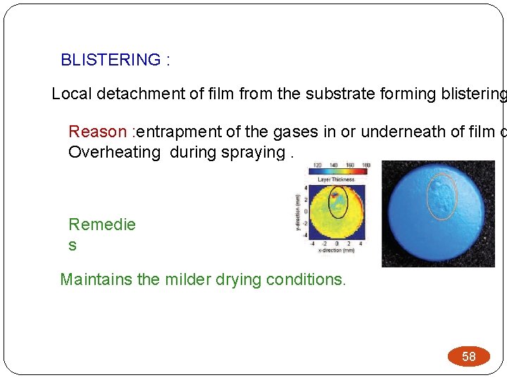 BLISTERING : Local detachment of film from the substrate forming blistering Reason : entrapment
