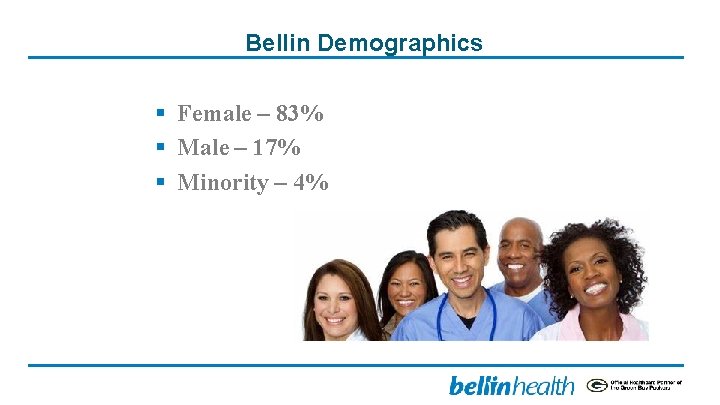 Bellin Demographics § Female – 83% § Male – 17% § Minority – 4%