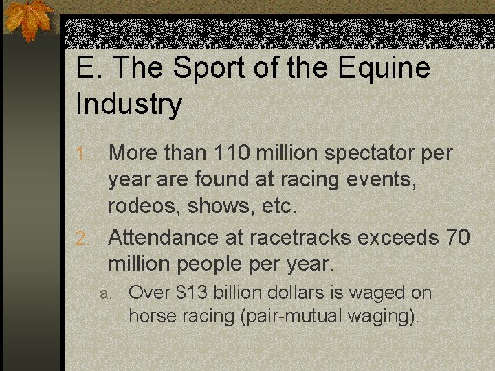 E. The Sport of the Equine Industry 1. More than 110 million spectator per
