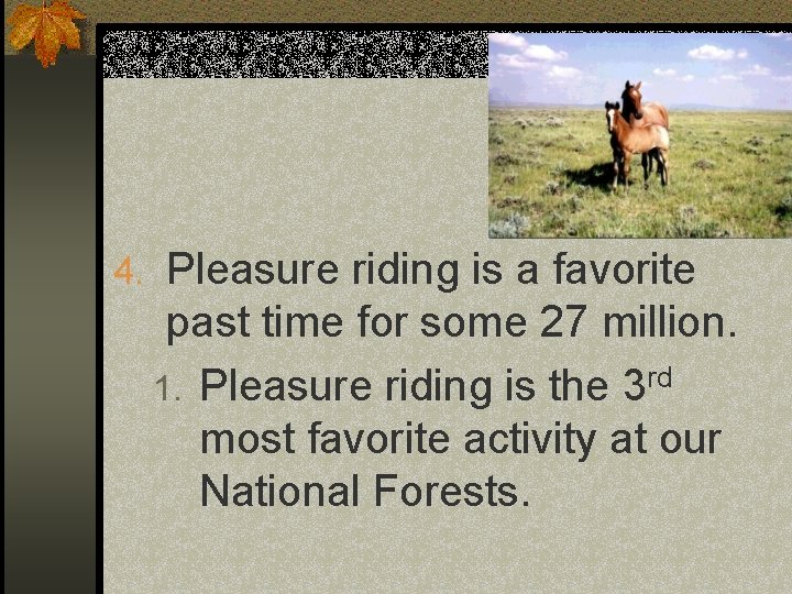 4. Pleasure riding is a favorite past time for some 27 million. 1. Pleasure