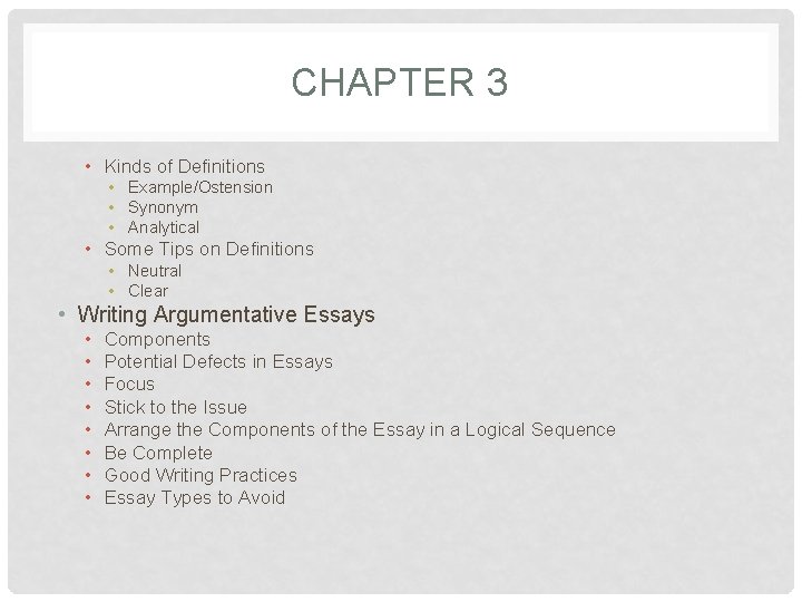 CHAPTER 3 • Kinds of Definitions • Example/Ostension • Synonym • Analytical • Some