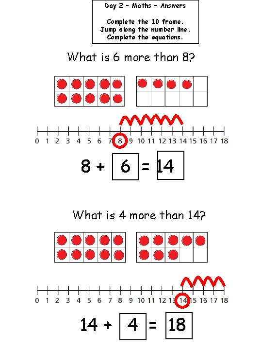 Day 2 – Maths – Answers Complete the 10 frame. Jump along the number