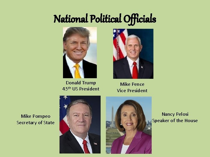 National Political Officials Donald Trump 45 th US President Mike Pompeo Secretary of State