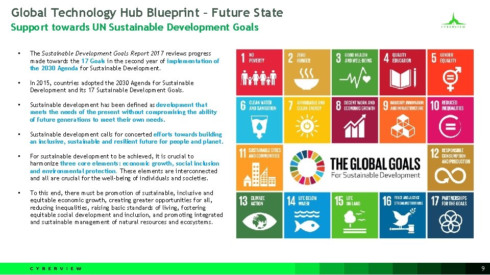 Global Technology Hub Blueprint – Future State Support towards UN Sustainable Development Goals •