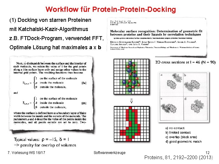 Workflow für Protein-Docking (1) Docking von starren Proteinen mit Katchalski-Kazir-Algorithmus z. B. FTDock-Program, verwendet