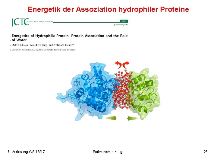 Energetik der Assoziation hydrophiler Proteine 7. Vorlesung WS 16/17 Softwarewerkzeuge 25 