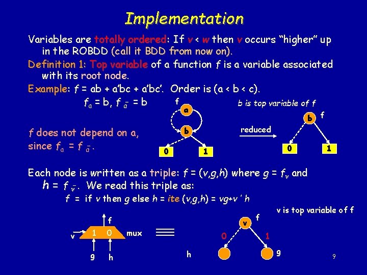 Implementation Variables are totally ordered: If v < w then v occurs “higher” up