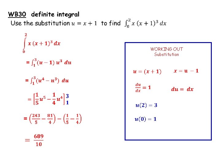  WORKING OUT Substitution 
