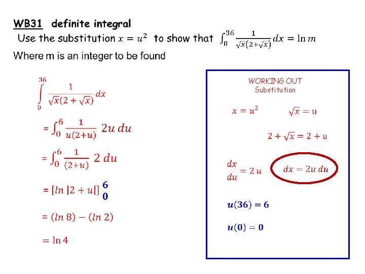  WORKING OUT Substitution 