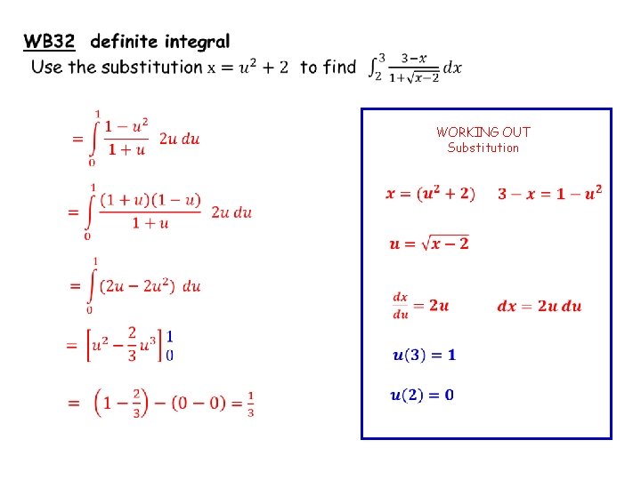  WORKING OUT Substitution 