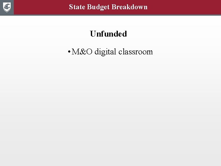 State Budget Breakdown Unfunded • M&O digital classroom 