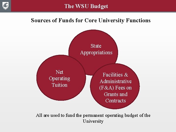 The WSU Budget Sources of Funds for Core University Functions State Appropriations Net Operating