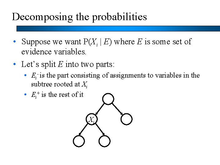 Decomposing the probabilities • Suppose we want P(Xi | E) where E is some