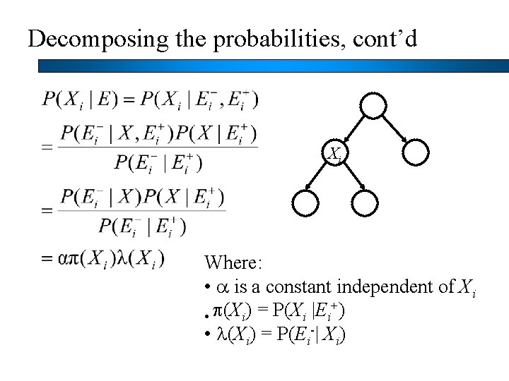 Decomposing the probabilities, cont’d Xi Where: • a is a constant independent of Xi