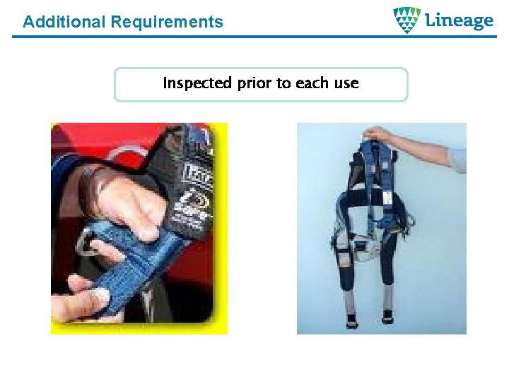Additional Requirements Inspected prior to each use 