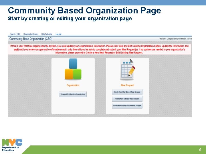 Community Based Organization Page Start by creating or editing your organization page 6 