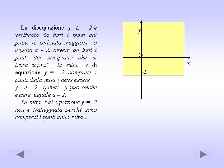 La disequazione y - 2 è verificata da tutti i punti del piano di