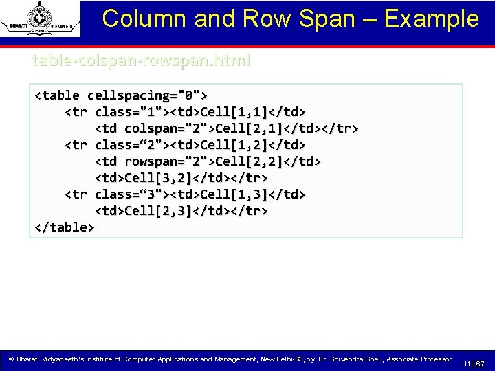 Column and Row Span – Example table-colspan-rowspan. html <table cellspacing="0"> <tr class="1"><td>Cell[1, 1]</td> <td