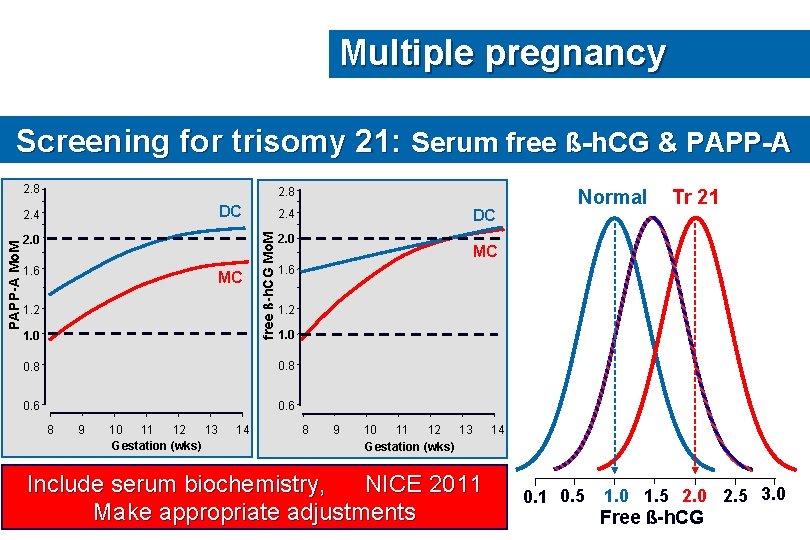 Multiple pregnancy Screening for trisomy 21: Serum free ß-h. CG & PAPP-A 2. 8