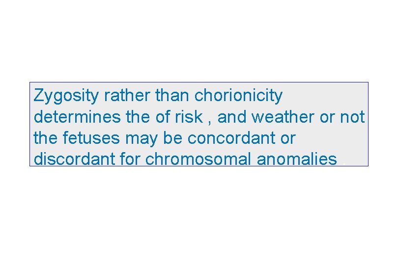 Zygosity rather than chorionicity determines the of risk , and weather or not the
