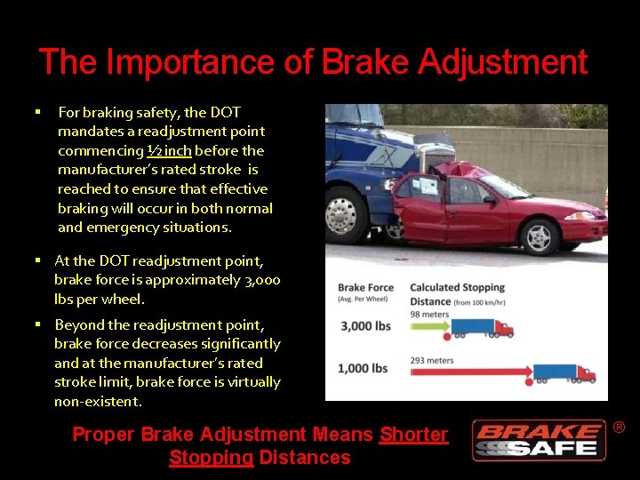 The Importance of Brake Adjustment For braking safety, the DOT mandates a readjustment point