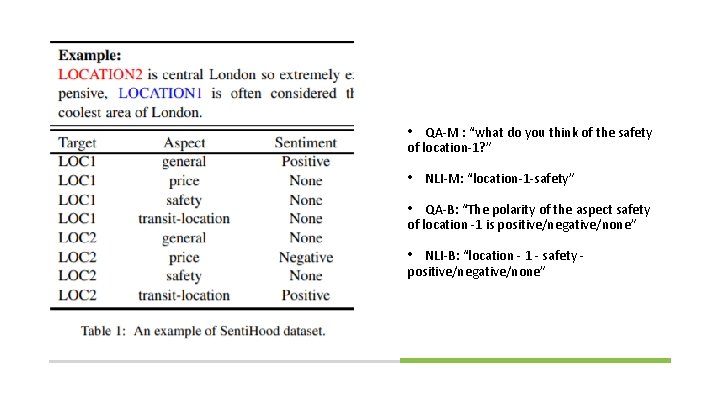  • QA-M : “what do you think of the safety of location-1? ”