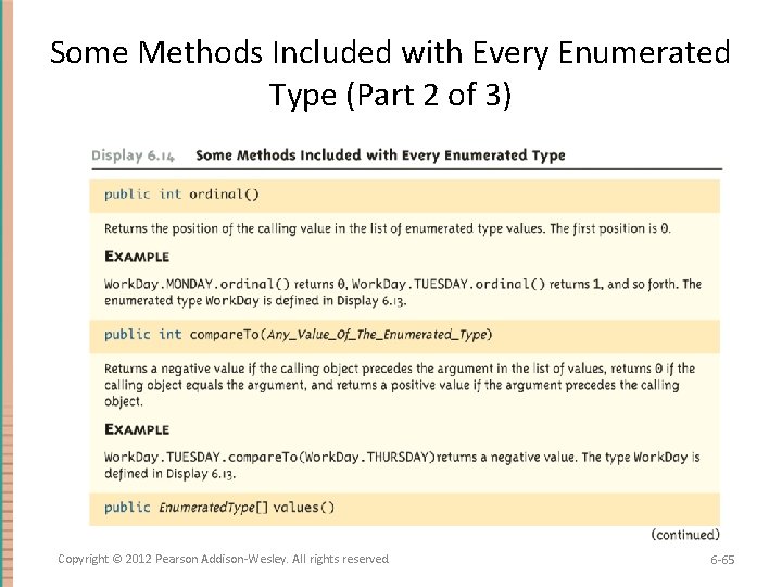 Some Methods Included with Every Enumerated Type (Part 2 of 3) Copyright © 2012