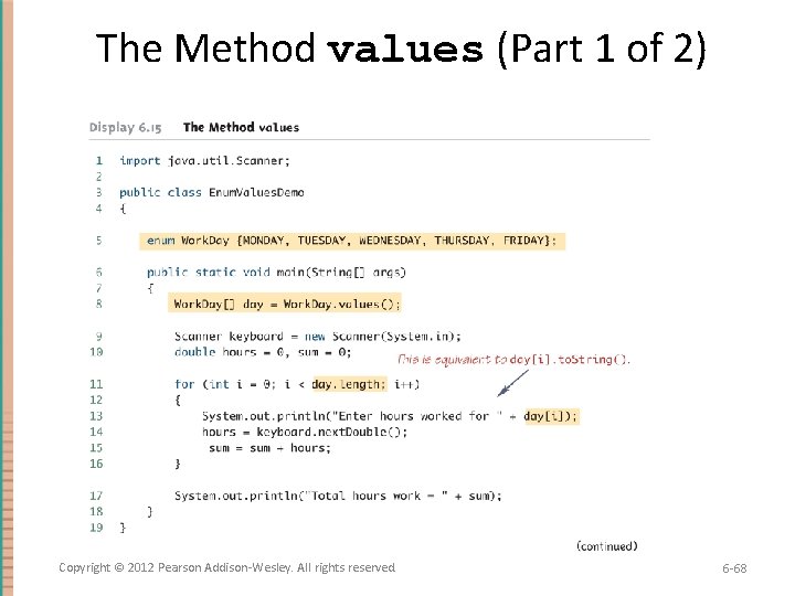 The Method values (Part 1 of 2) Copyright © 2012 Pearson Addison-Wesley. All rights