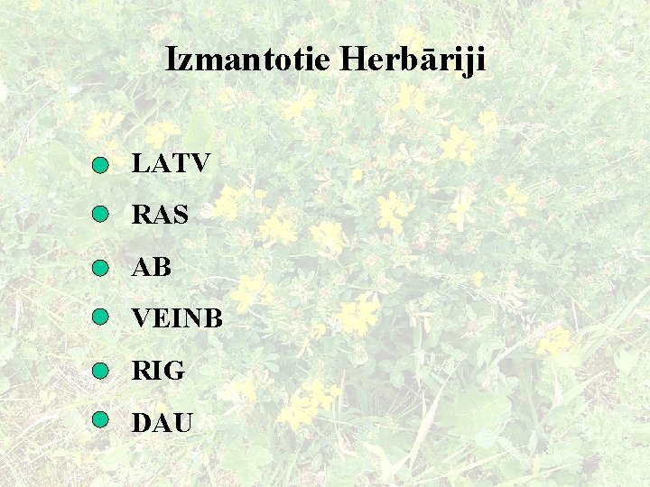 Izmantotie Herbāriji LATV RAS AB VEINB RIG DAU 