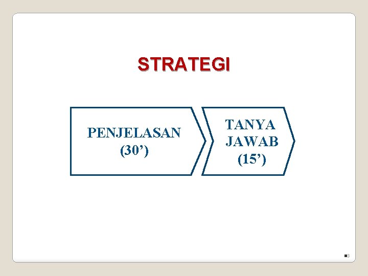 STRATEGI PENJELASAN (30’) TANYA JAWAB (15’) n 3 