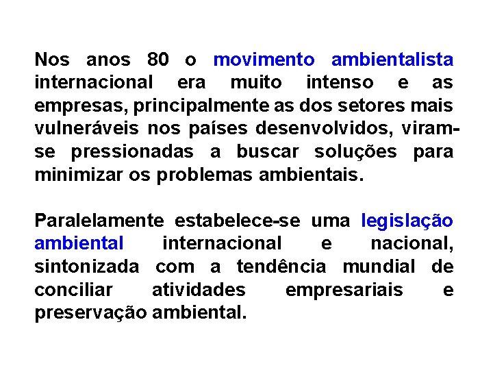 Nos anos 80 o movimento ambientalista internacional era muito intenso e as empresas, principalmente