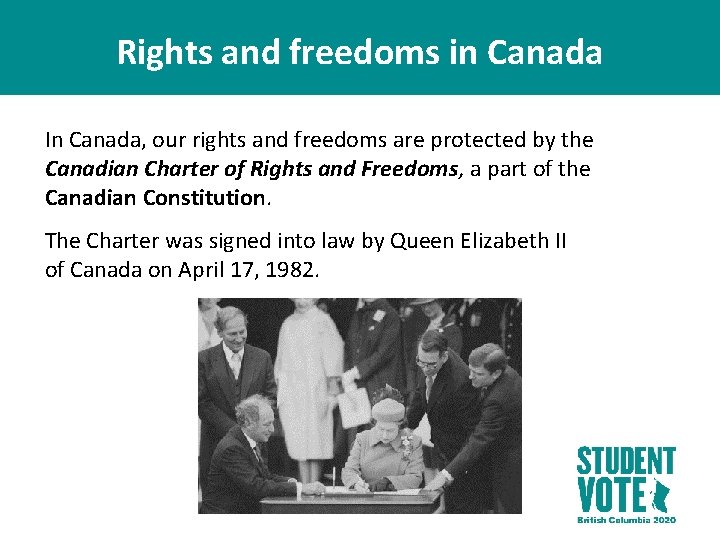 Rights and freedoms in Canada In Canada, our rights and freedoms are protected by