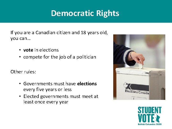 Democratic Rights If you are a Canadian citizen and 18 years old, you can…