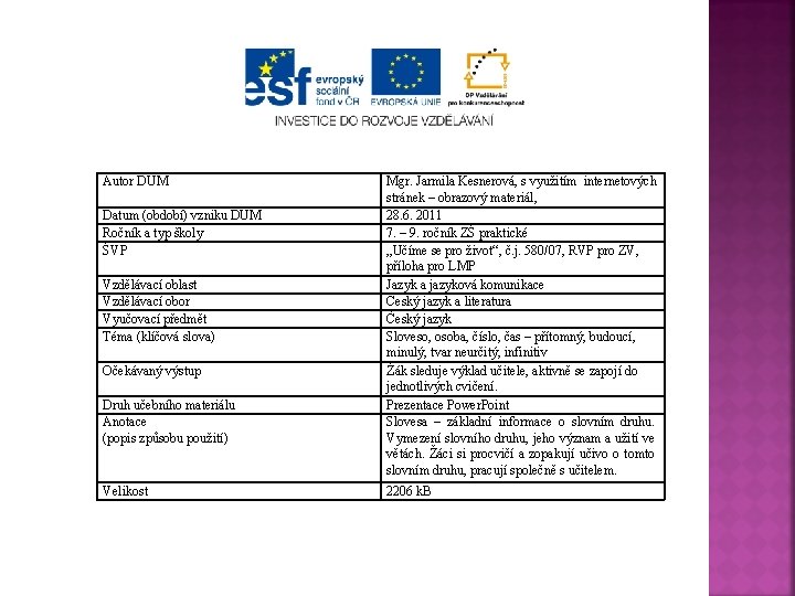 Autor DUM Datum (období) vzniku DUM Ročník a typ školy ŠVP Vzdělávací oblast Vzdělávací