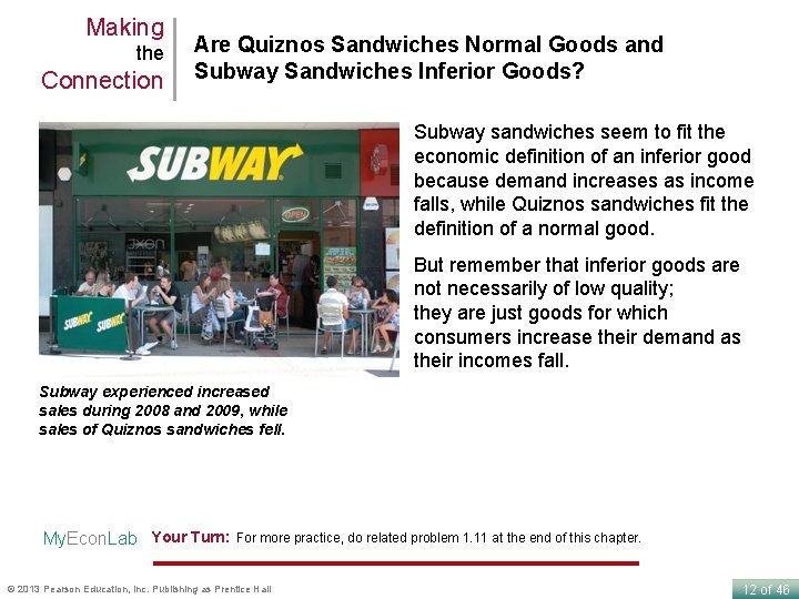 Making the Connection Are Quiznos Sandwiches Normal Goods and Subway Sandwiches Inferior Goods? Subway