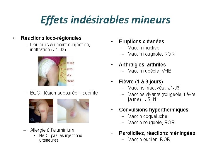 Effets indésirables mineurs • Réactions loco-régionales – Douleurs au point d’injection, infiltration (J 1 Effets indésirables mineurs • Réactions loco-régionales – Douleurs au point d’injection, infiltration (J 1